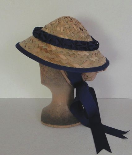This hat has ties that go under the hair in the back, as well as a wire comb inside to hold it in place.